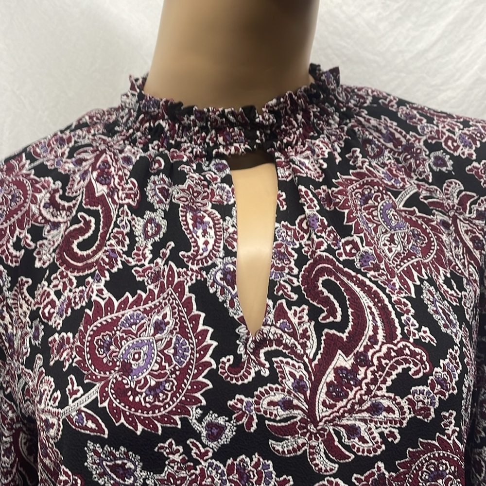 Michael Kors Womens Paisley Gathered Peep Hole Long Sleeve Blouse - Picture 8 of 9